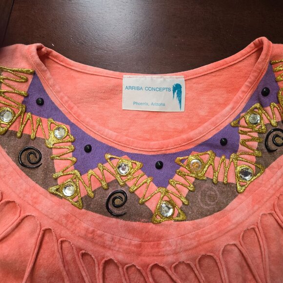 Arriba Concepts Women's Summer Casual Coral Tee Pullover w/fringe Short Sleeves - Picture 5 of 6